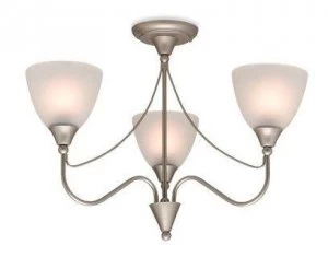 3 Light Flush Multi Arm Ceiling Light Satin Steel, Opal Glass, E14