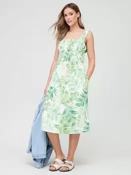 Barbour Plumeria Tropical Print Midi Dress - White/green, White, Size 14, Women