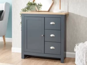 GFW Lancaster Slate Blue and Oak 1 Door 3 Drawer Multi Storage Unit Flat Packed