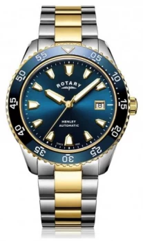 Rotary Mens Henley Automatic Two Tone Bracelet Blue Dial Watch