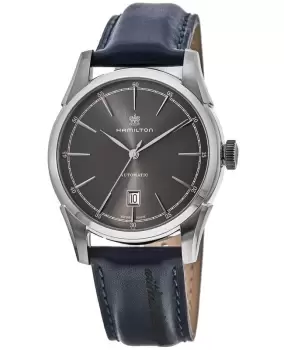 Hamilton American Classic Spirit of Liberty Auto Grey Dial Blue Leather Strap Mens Watch H42415691 H42415691