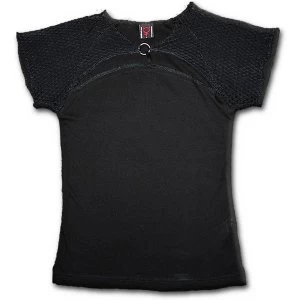 Gothic Rock Mesh Ring Cap Sleeve Womens Small Short Sleeve Top - Black