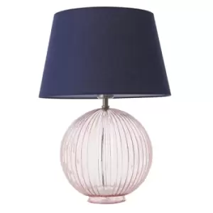 Evie Table Lamp Dusky Pink Ribbed Glass & Navy Cotton 1 Light IP20 - E27