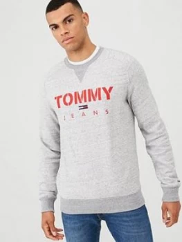 Tommy Jeans Crew Neck Sweatshirt - Grey Melange, Light Grey Heather, Size L, Men