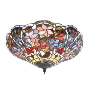 Sullivan 2 Light Medium Ceiling Flush Light Tiffany Style Glass, E27