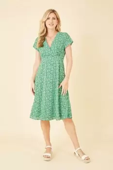 Green Ditsy Skater Wrap Dress