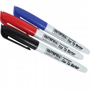 Faithfull Fine Tip Permanent Marker Pen Assorted Pack of 3