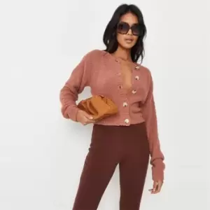 Missguided Recycled Popcorn Crop Cardi Co Ord - Brown