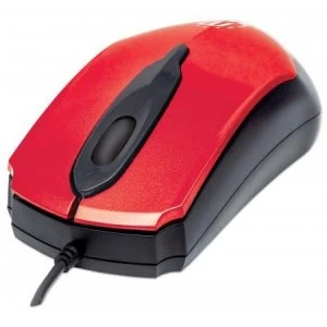 Manhattan Edge USB Wired Mouse Red 1000dpi USB-A Optical Compact Three Button with Scroll Wheel Low friction base Blister