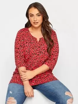 Yours Pintuck Henley Aop Bittersweet - Red, Size 20, Women