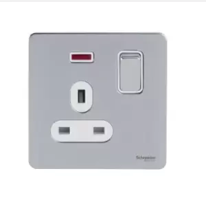 Schneider USFP 13A Double Pole 1G Switched Socket W/Neon White Insert Polished Chrome - GU3411DWPC