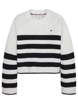 Tommy Hilfiger Girls Nautical Striped Sweater - White/multi, White/Multi, Size Age: 8 Years, Women