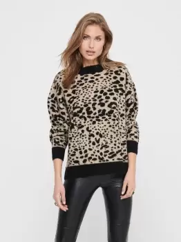 ONLY Animal Printed Knitted Pullover Women Beige