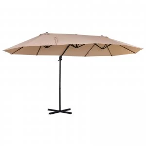 Outsunny Double Canopy Offset Parasol Umbrella Garden Shade w/ Steel Pole 12 Support Ribs Crank Handle Easy Lift Twin Canopy Beige