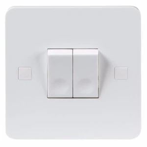 KnightsBridge Pure 4mm 10A White 2G Twin 2 Way 230V Electric Wall Plate Switch