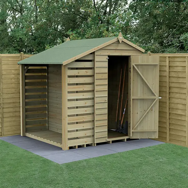 6' x 4' Forest 4Life 25yr Guarantee Overlap Pressure Treated Windowless Apex Wooden Shed with Lean To (1.88m x 2.01m)