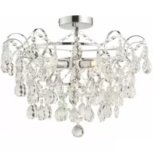 Loops - Decorative Flush Bathroom Ceiling 4 Light Fitting - Clear Glass Faceted Crystals