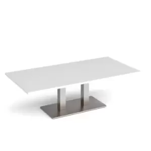 Eros rectangular coffee table with flat brushed steel rectangular base and twin uprights 1600mm x 800mm - white