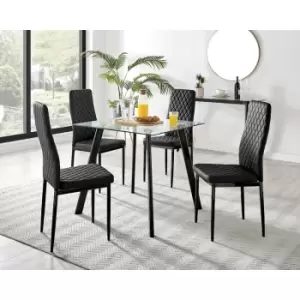 Furniturebox UK - Furniturebox Seattle Glass and Black Metal Leg Square Dining Modern Industrial Dining Table & 4 Black Milan Black Leg Faux Leather