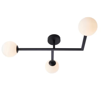 Riomaggiore Bathroom 3 Light Ceiling Semi Flush Matt Black & Matt Opal Glass IP44