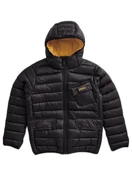 Barbour International Boys Ouston Hooded Quilt Jacket - Black, Size Age: 10-11 Years