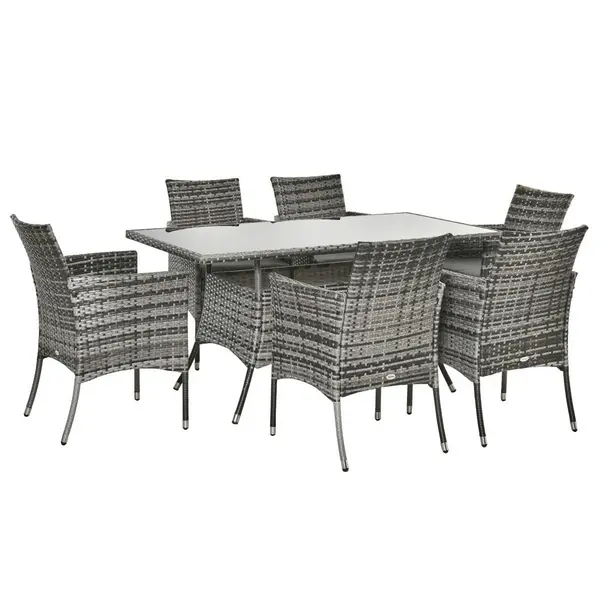 Outsunny 7Pc Rattan Garden Furniture Dining Set Wicker Patio Conservatory Seater 861-071V70GY