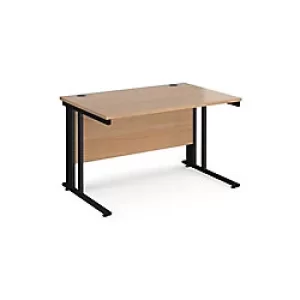 Rectangular Straight Desk Beech Wood Cable Managed Legs Black Maestro 25 1200 x 800 x 725mm