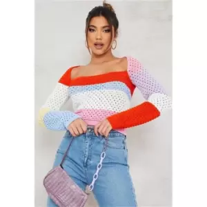 I Saw It First Multi Striped Square Neck Knitted Top - Multi