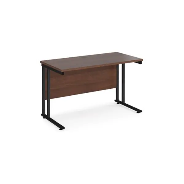 Office Desk 1200mm Rectangular Desk With Cantilever Leg Walnut Tops With Black Frames 600mm Depth Maestro 25