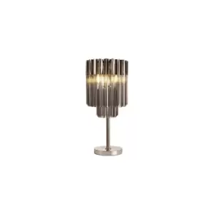 Poland Table Lamp 3 Light E14, Polished Nickel, Smoke Sculpted Glass