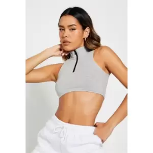 I Saw It First Half Zip Racer Neck Cotton Crop Top - Grey