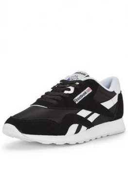 Reebok Classic Nylon Trainers, Black/White, Size 10.5, Women