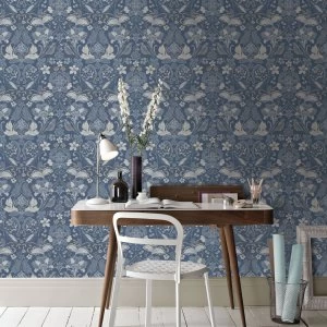 Arthouse Wallpaper Folk Floral Denim Blue