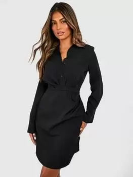 Boohoo Drape Side Button Front Blazer Dress - Black, Size 12, Women