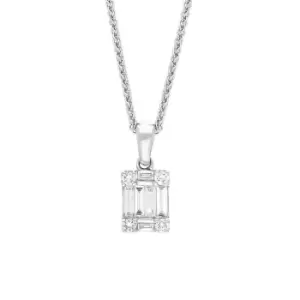 18ct White Gold 0.42ct Diamond Round Brilliant and Emerald Cut Cluster Pendant