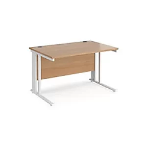 Rectangular Straight Desk Beech Wood Cable Managed Legs White Maestro 25 1200 x 800 x 725mm