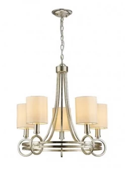 Ceiling Pendant with Beige Shade 5 Light E14 Antique Silver, Teak Plated