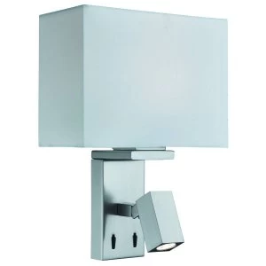 2 Light Indoor Wall Light Satin Silver with Adjustable Reading Lamp, E27