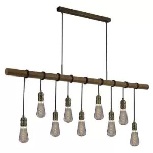 Luminosa Lighting - Luminosa Hampton Ceiling Pendant, 9 Light E27, Medium Oak, Antique Brass