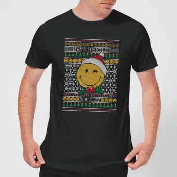 Smiley World Have A Smiley Holiday Mens Christmas T-Shirt - Black - 5XL