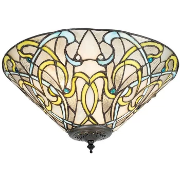 Interiors Dauphine - 2 Light Ceiling Flush Light Tiffany Style Glass, E27