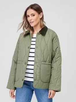 Barbour Delphinium Cord Collar Quilted Jacket - Green, Size 16, Women