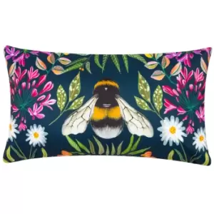 Wylder Nature House Of Bloom Zinnia Bee Outdoor Boudoir Cushion Navy