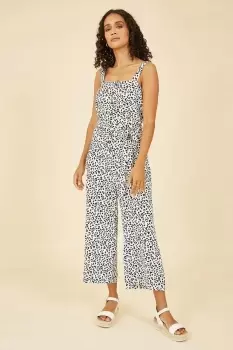 White Animal Print Button Up Strappy Jumpsuit