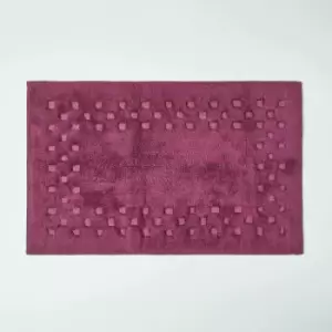 Cotton Check Border Aubergine Bath Mat - Purple - Purple - Purple - Homescapes