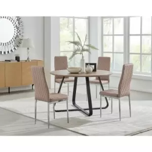 Santorini Brown Wood Contemporary Round Dining Table And 4 Cappuccino Grey Milan Chairs Set - Cappuccino