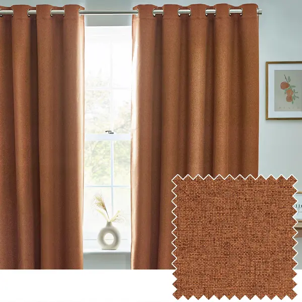 Dawn 100% Blackout Thermal Eyelet Curtains Brick, Brick / 229 x 137cm