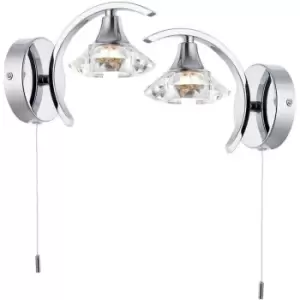 2 PACK Dimmable LED Wall Light Curved Chrome Large Crystal Shade Lamp Fitting