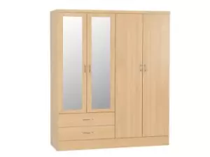 Seconique Nevada Sonoma Oak 4 Door 2 Drawer Mirrored Wardrobe