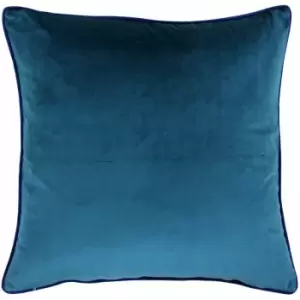 Riva Paoletti Meridian Faux Velvet Piped Cushion Cover, Teal/Navy, 55 x 55 Cm